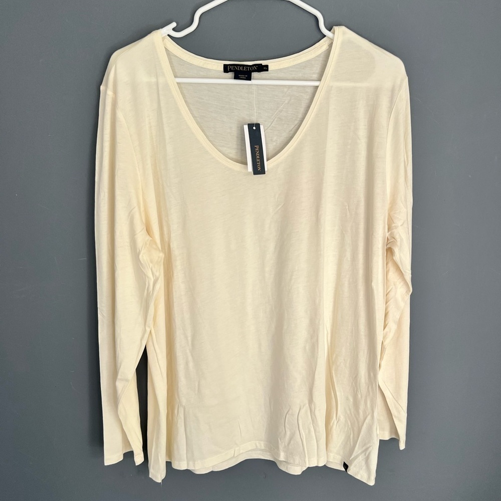 New PENDLETON Women’s XL Ivory Long Sleeve T-Shirt Soft Pima Cotton Modal Top